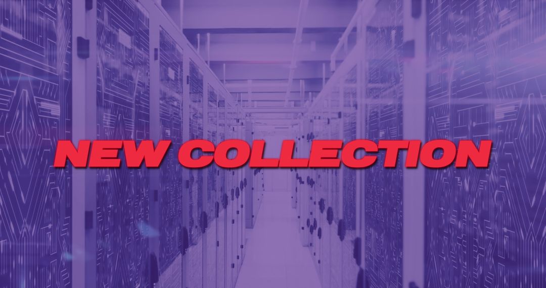 Futuristic Server Room with New Collection Text Banner