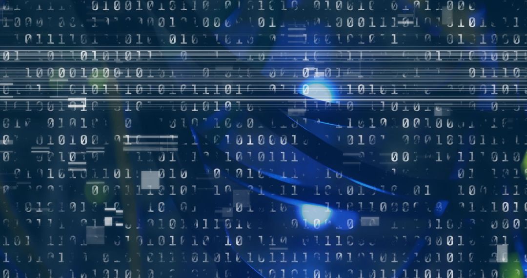 Binary Code Overlay in Digital Data Server Room