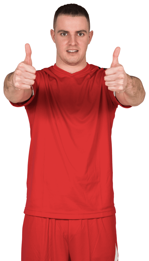Male Football Player Giving Thumbs Up on Transparent Background