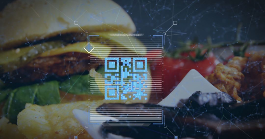 QR Code and Tech Overlay with Fast Food