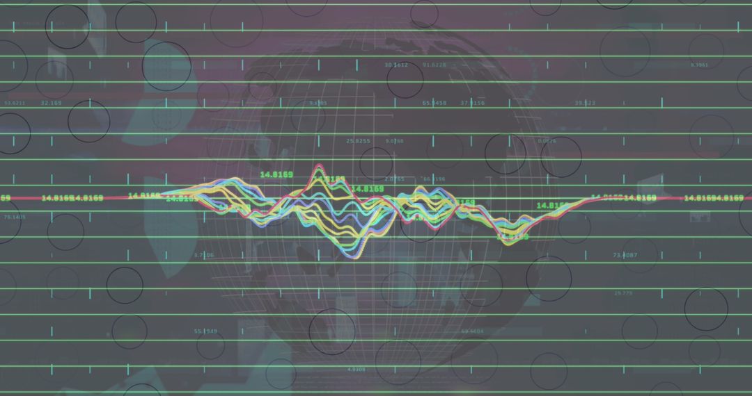 Colorful Financial Graphs on Digital Screen with Globe