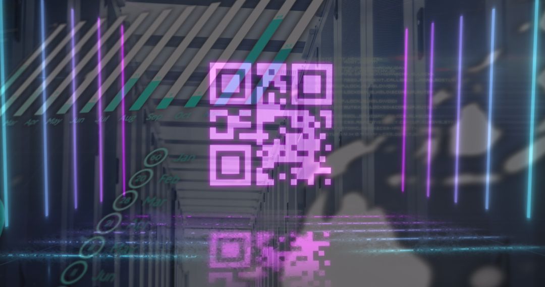 Pink QR Code with Neon Lights in Server Room Digital Concept