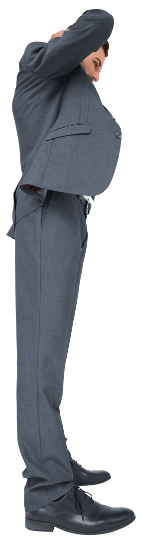 Caucasian Businessman Stretching on Transparent Background