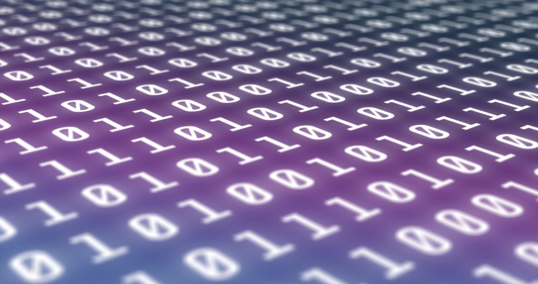Binary Code Cloud in Purple and Blue Gradient Background