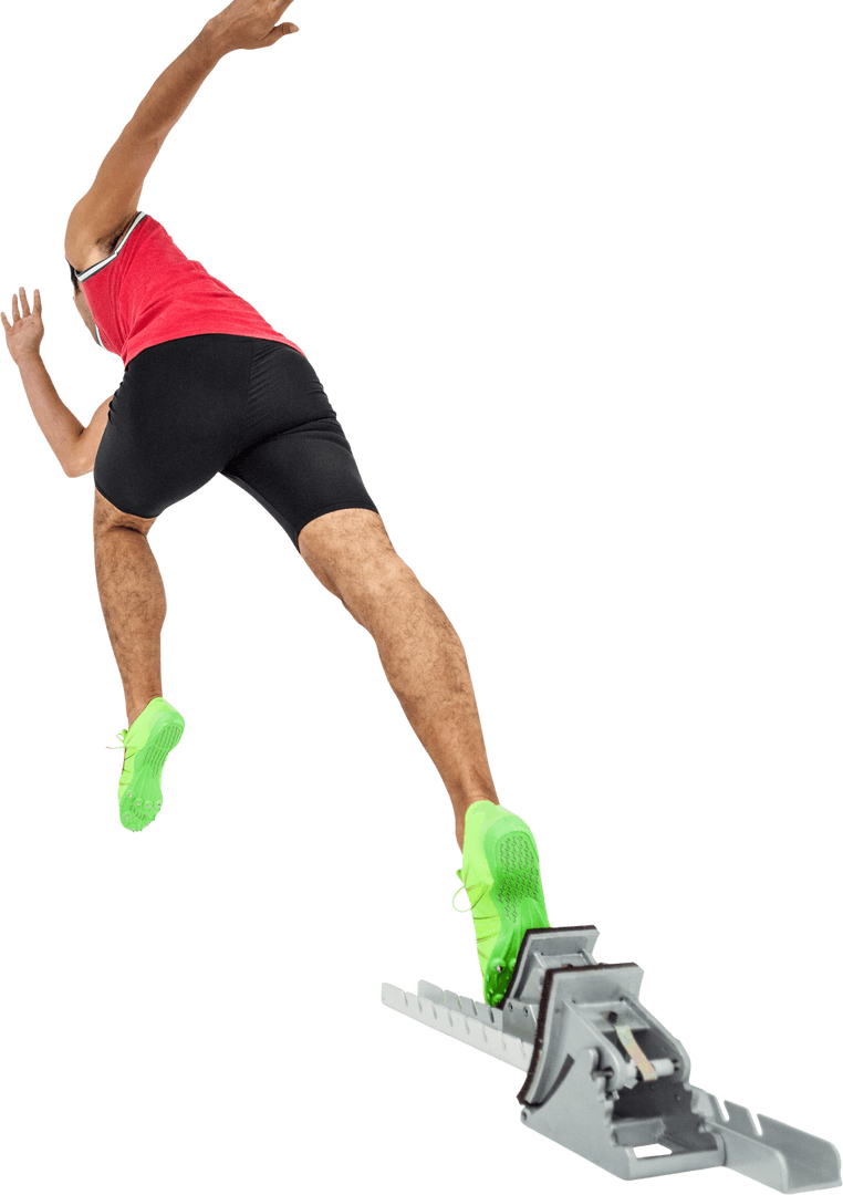 Transparent View of Male Athlete Sprinting from Starting Blocks