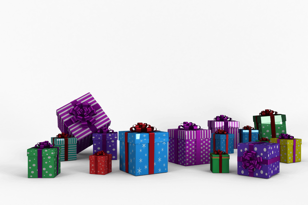 Colorful Christmas Gift Boxes on Transparent Background