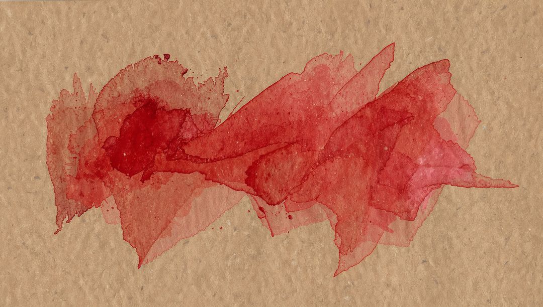 Crimson Watercolor Ribbon on Kraft Paper, Layered Translucent Stain with Splatter Texture