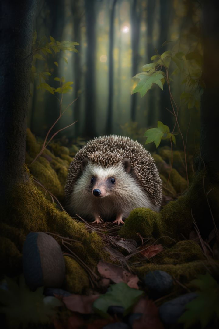 Close up of cute hedgehog in forest, created using generative ai technology - Free Images, Stock Photos and Pictures on Pikwizard.com
