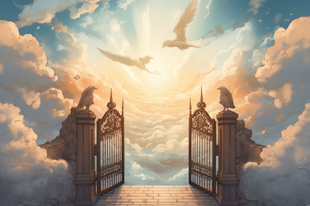 Heavenly Gates with Angels in a Cloudy Sky - Free Images, Stock Photos and Pictures on Pikwizard.com