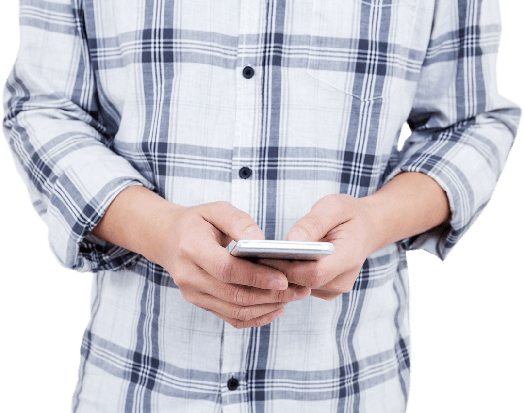 Transparent Shirt-Clad Man Texting on Mobile Device