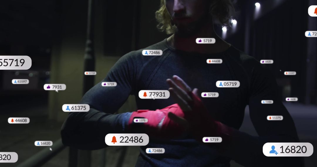 Digital Fitness Icons Surrounding Night Exercises