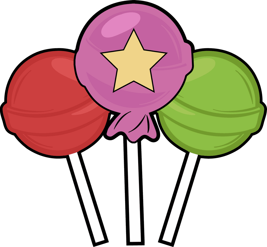 Colorful Lollipop Trio with Star on Transparent Background