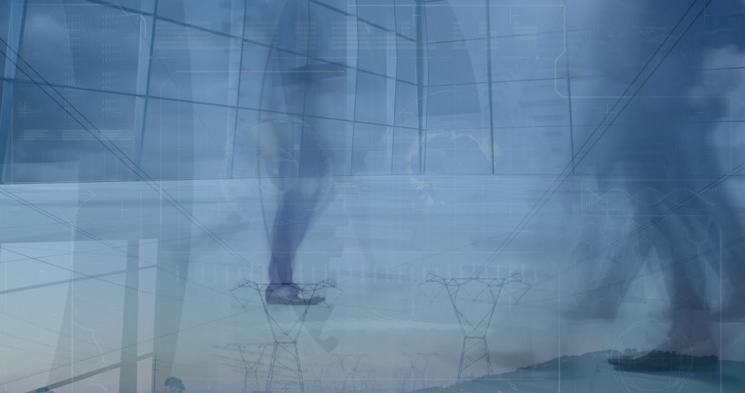 Diverse Businesspeople Walking with Financial Graphs Overlay