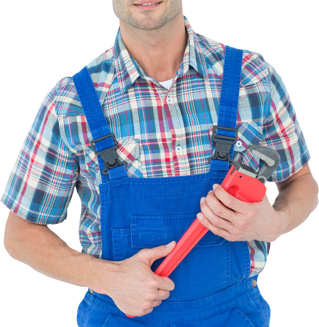 Transparent Plumber with Monkey Wrench in Blue Overalls - Download Free Stock Images Pikwizard.com