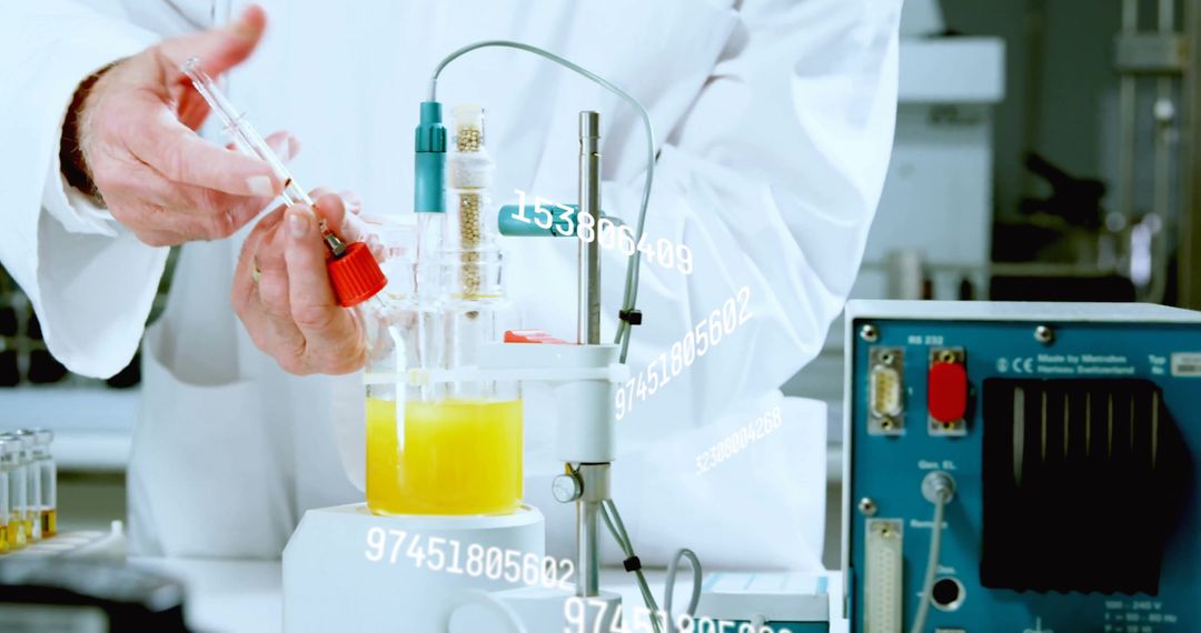 Scientist Conducts Experiment with Digital Data Overlay