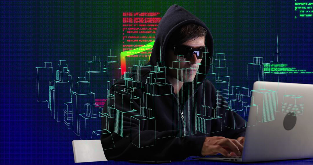 Composition of data processing over caucasian male hacker using laptop - Free Images, Stock Photos and Pictures on Pikwizard.com