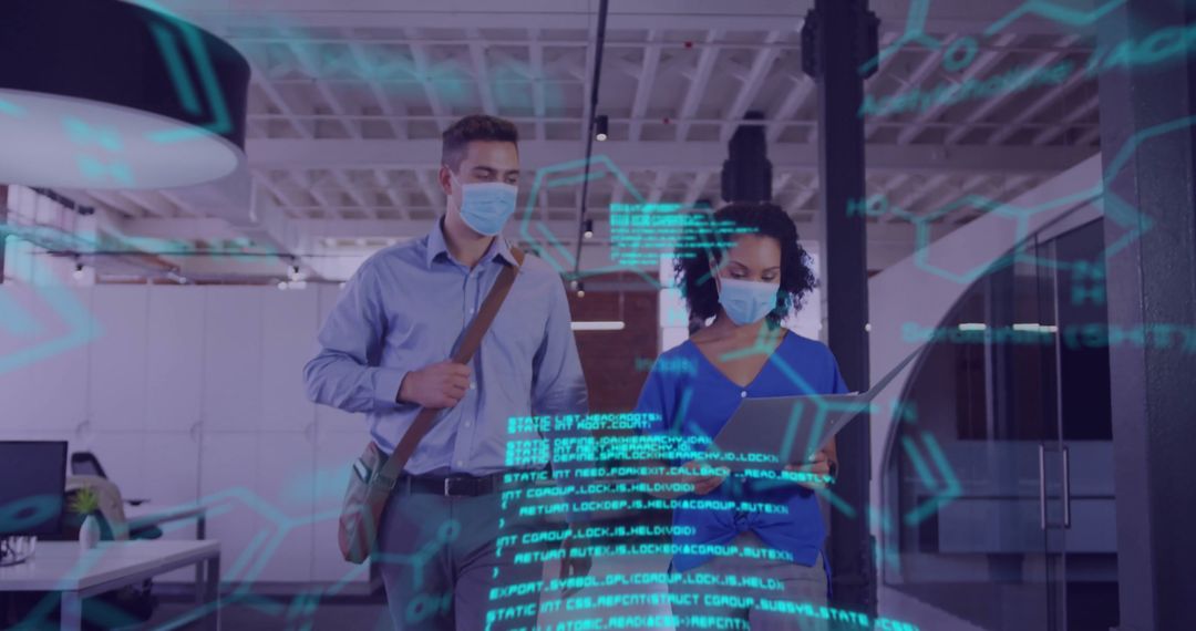 Professionals Analyzing Holographic Data Display in Modern Office