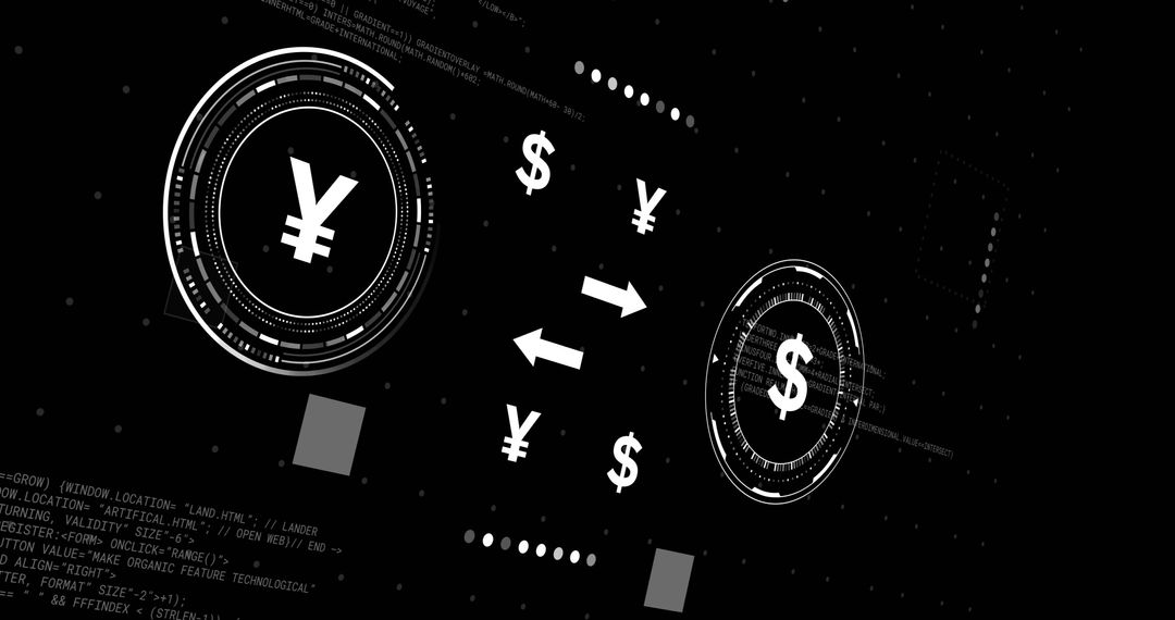 Futuristic Digital Currency Exchange Interface with Yen and Dollar Symbols