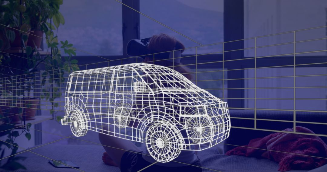 Woman Experiencing Van Design in Virtual Reality at Home