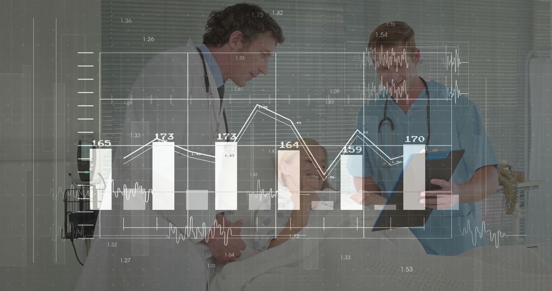 Healthcare Professionals Analyzing Patient Data with Technology Overlay