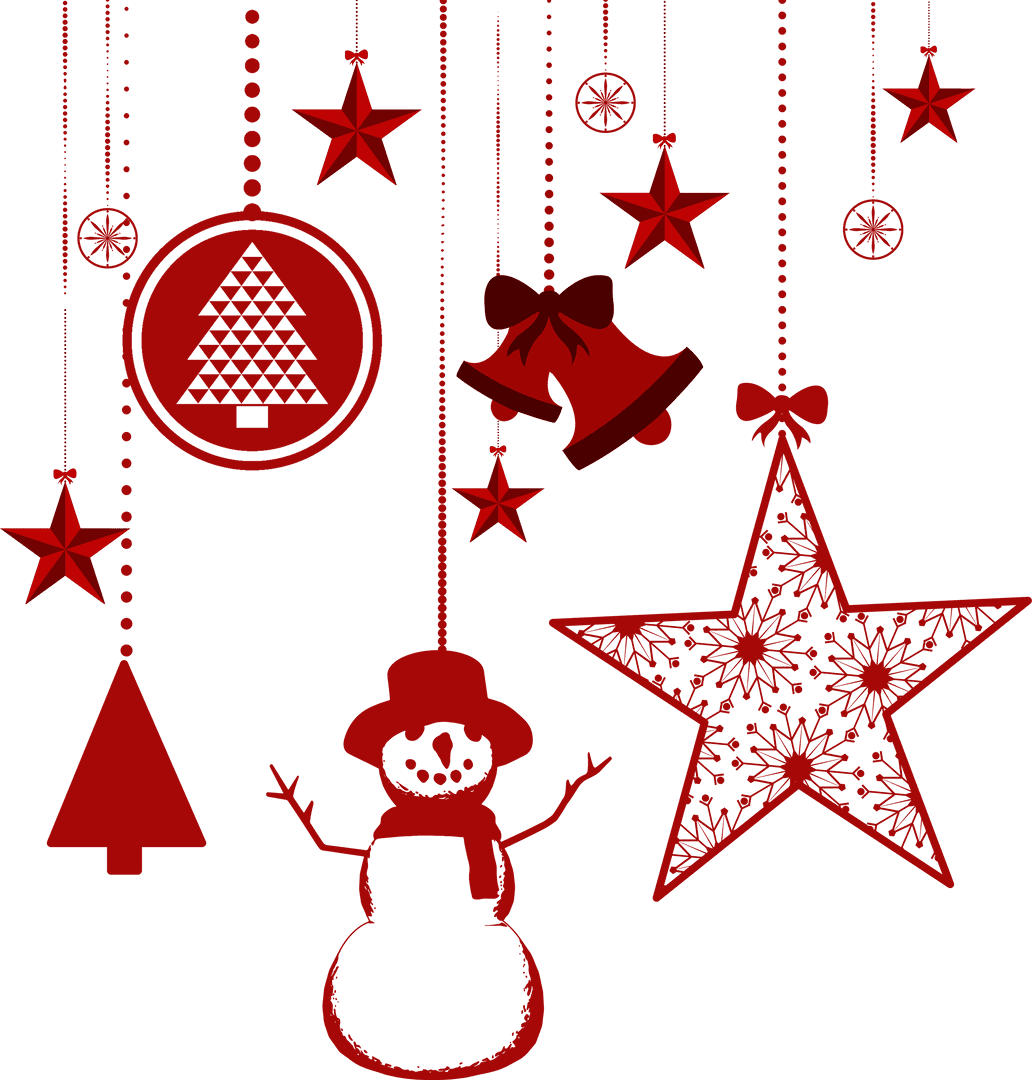 Transparent Hanging Red Christmas Decorations with Stars and Bells