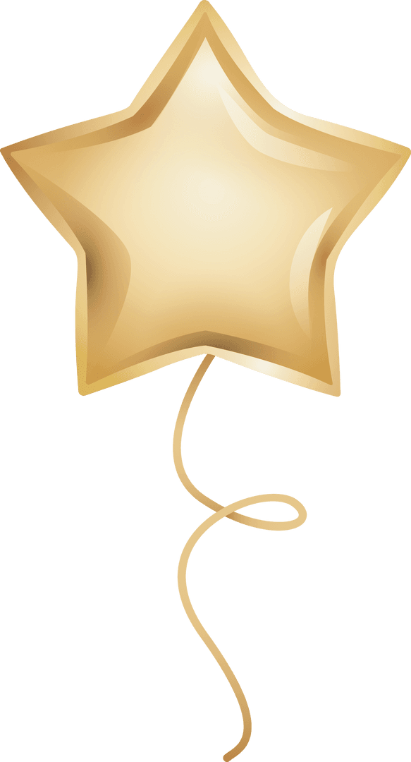 Golden Star Balloon with Twine on Transparent Background