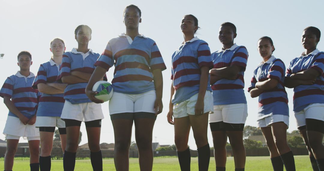 Diverse Female Rugby Team Confidently Standing on Field - Free Images, Stock Photos and Pictures on Pikwizard.com