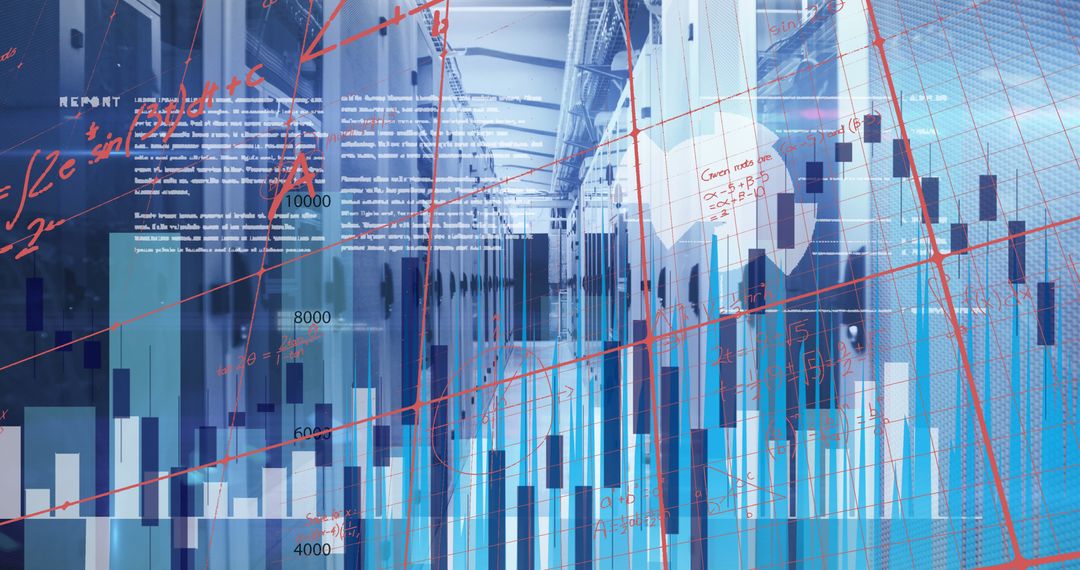 Digital Data and Graphs Overlaying a Server Room