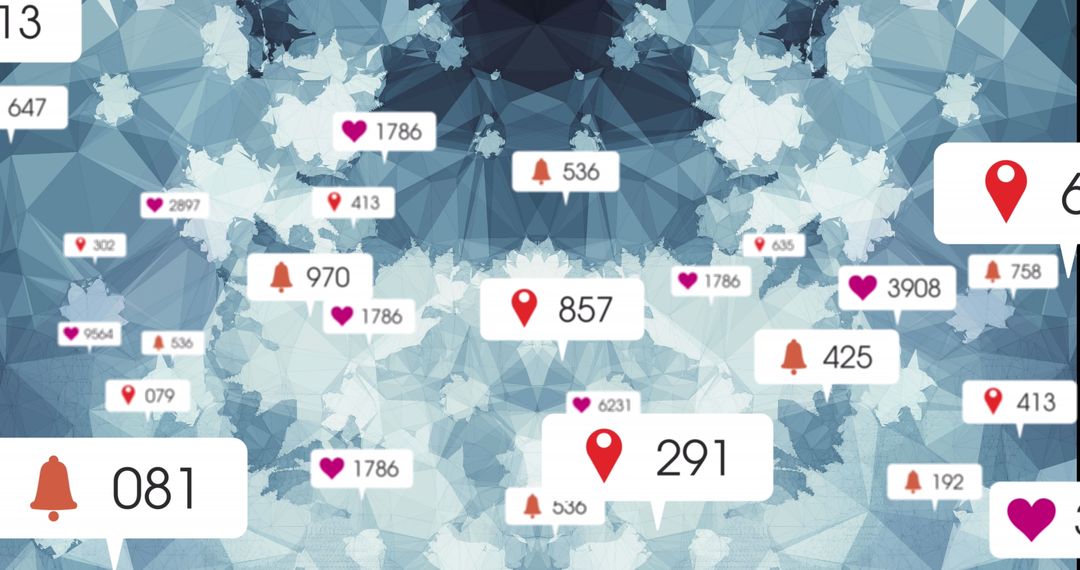 Floating Social Media Icons on Abstract Geometric Pattern Background