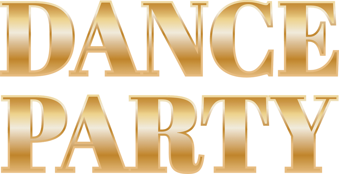 Golden Dance Party Text on Transparent Background