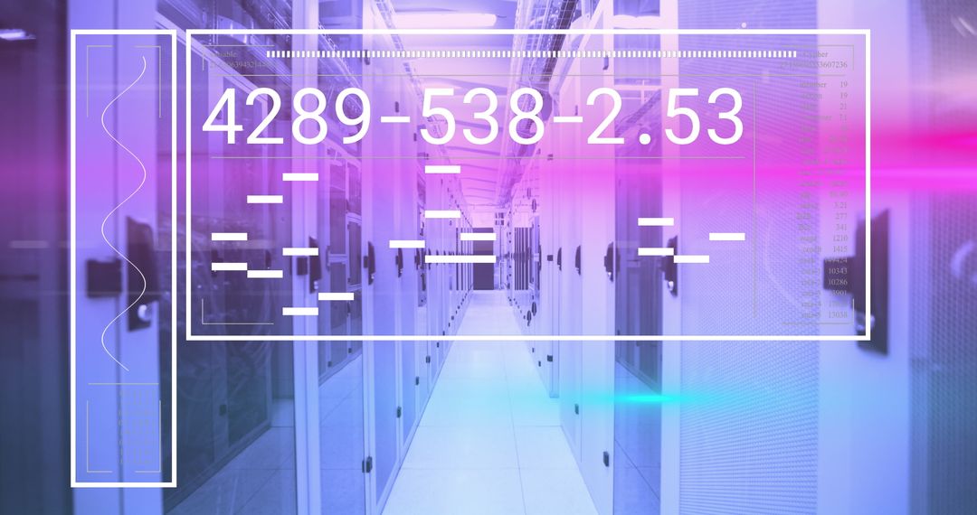 High-Tech Data Center with Futuristic Digital Overlay