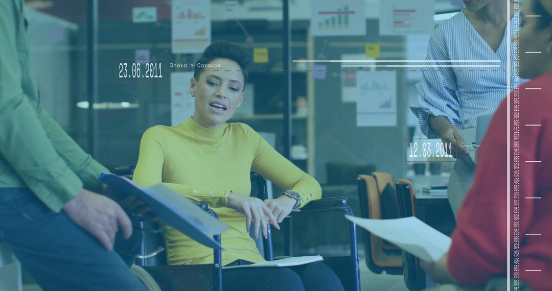 Diverse Team Collaborating with Futuristic Data Visualizations