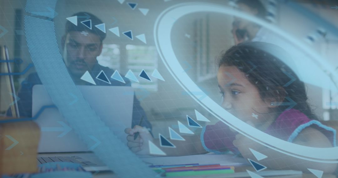 Child Engaging with Futuristic Digital Learning Interface