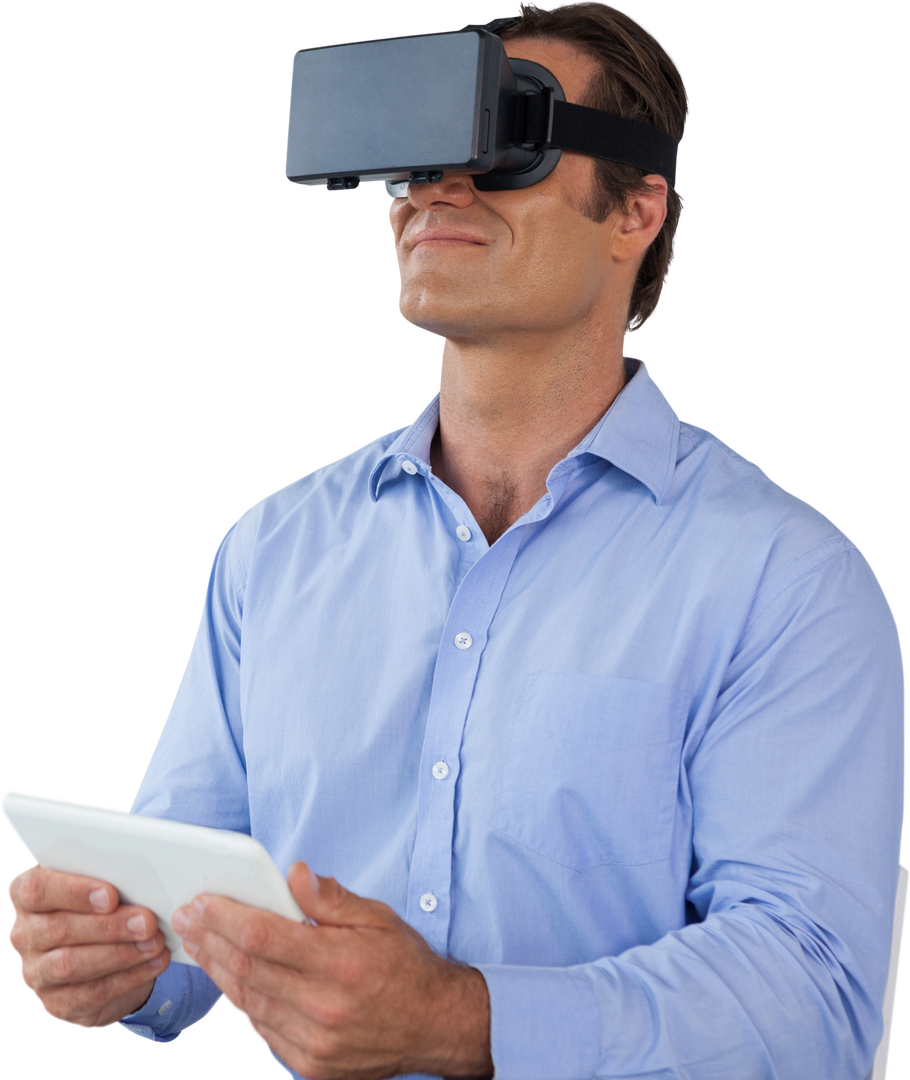 Confident Businessman Wearing Transparent VR Glasses While Holding Digital Tablet - Download Free Stock Images Pikwizard.com