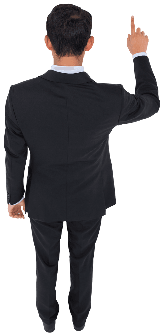 Asian Businessman Index Finger Gesture on Transparent Background