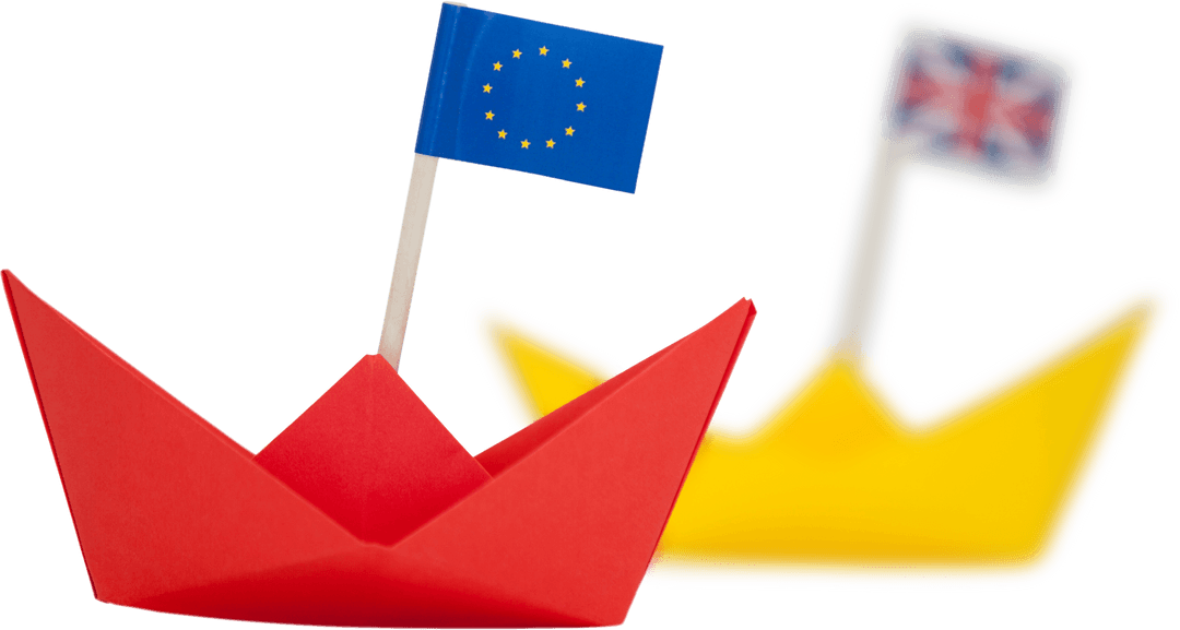 Transparent Paper Boats with European and Union Flags Close-Up