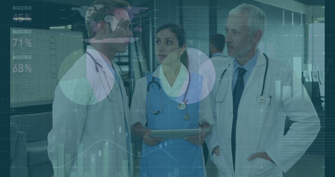 Healthcare Professionals Discuss Amid Financial Data Overlays
