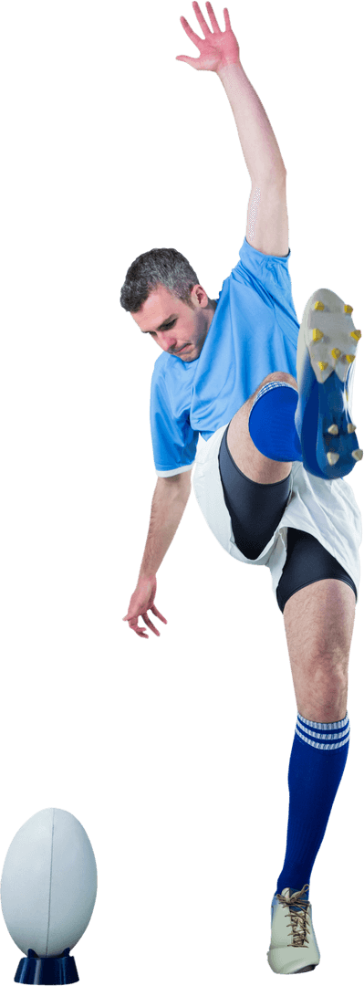 Transparent Rugby Player Performing Intense Drop Kick