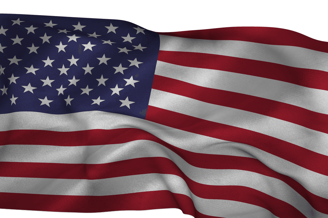 Waving USA Flag on Transparent Background Symbolizing American Patriotism