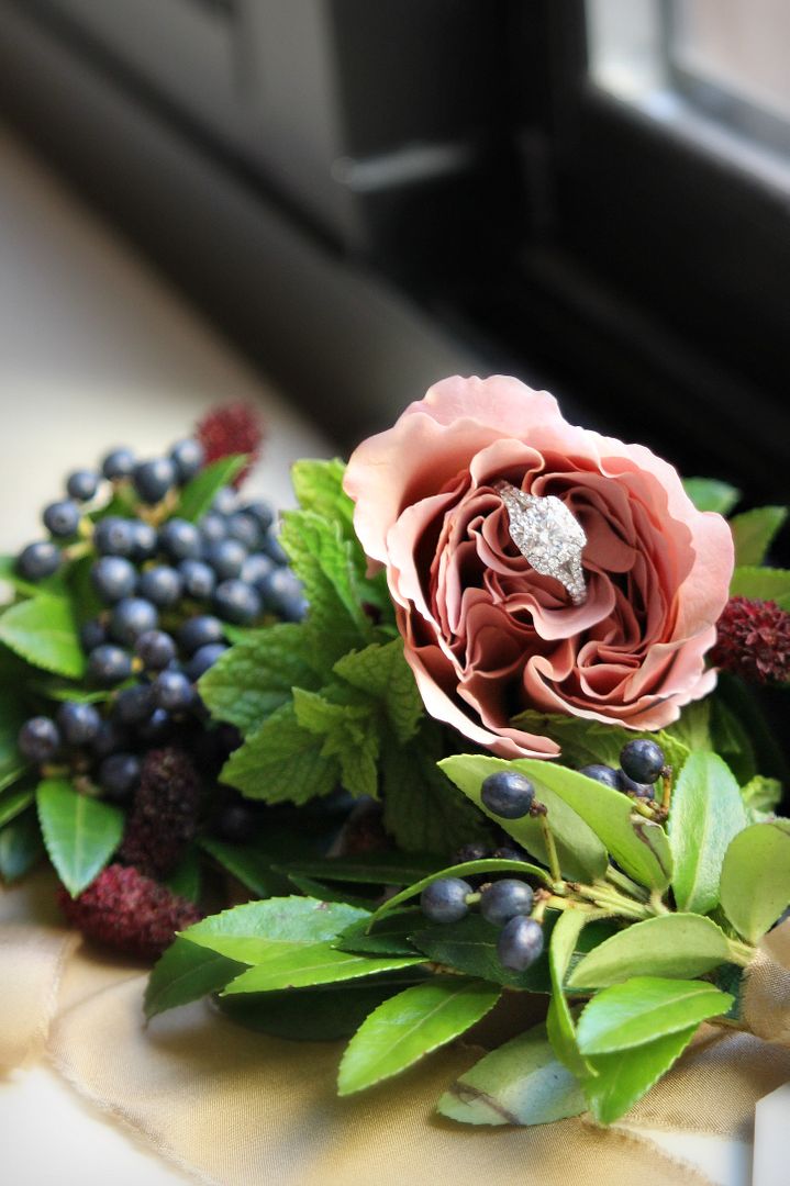 Beautiful Engagement Ring Nestled in Pink Rose Beside Fresh Berries and Greenery by Window - Free Images, Stock Photos and Pictures on Pikwizard.com