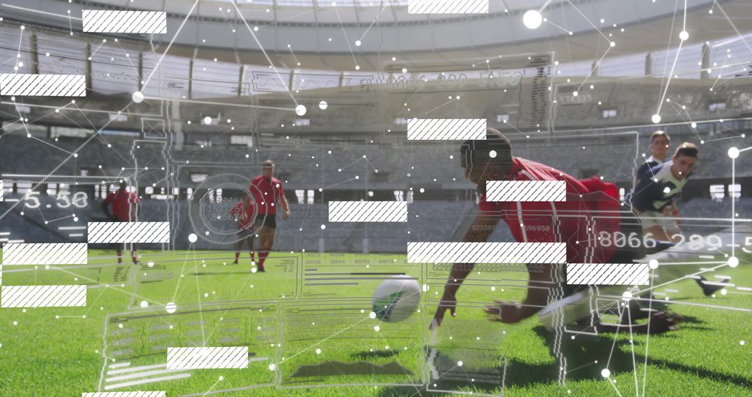 Intense Soccer Action with Player Diving to Ball on Field