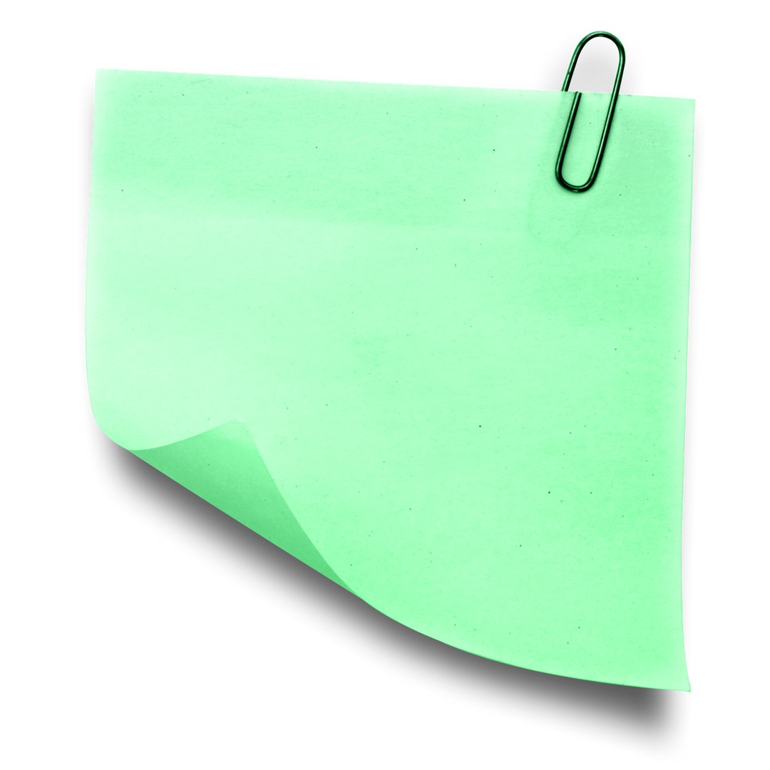 Green Transparent Sticky Note with Paper Clip Against White Background - Download Free Stock Images Pikwizard.com