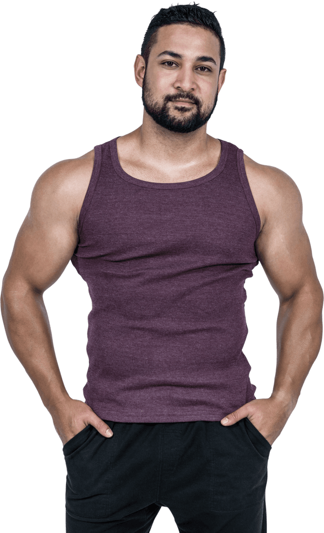 Transparent Background Muscular Man in Sleeveless Shirt