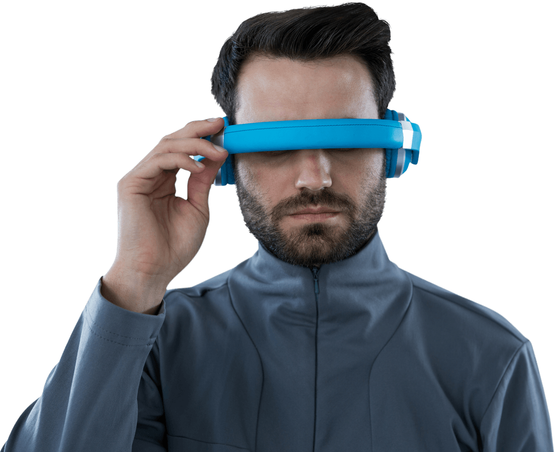 Transparent Young Male Using Virtual Reality Headset