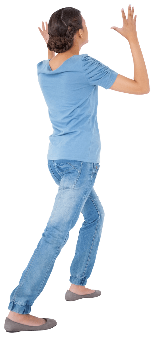 Furious Woman Raising Hands on Transparent Background