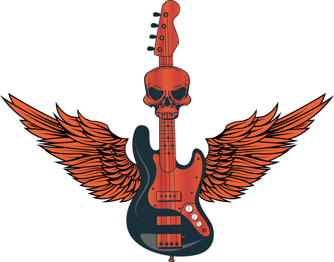 Skull Guitar Transition to Wings Emblem on Transparent Background