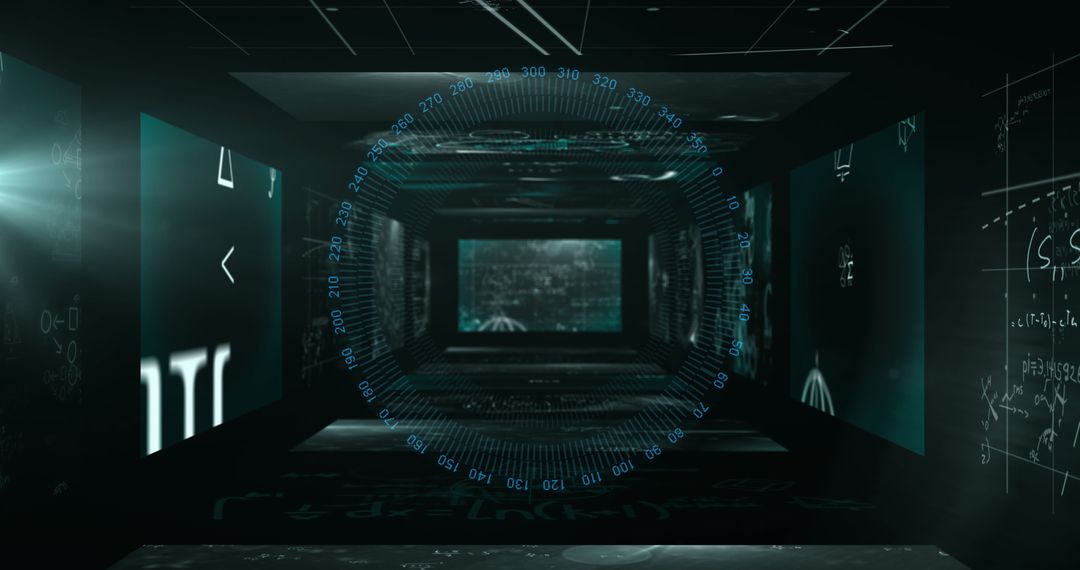 Futuristic Holographic Tunnel with Digital Interface Elements