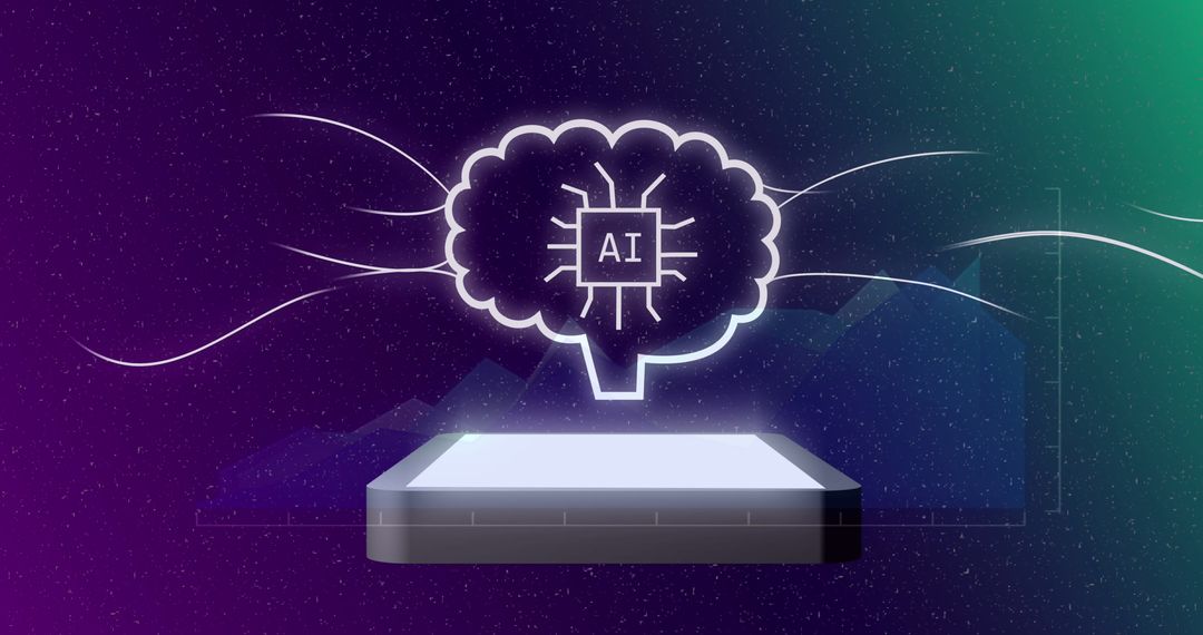 Futuristic AI Concept with Brain Icon and Digital Interface