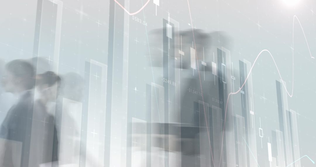 Businesspeople in Motion with Financial Graphs Background 4K