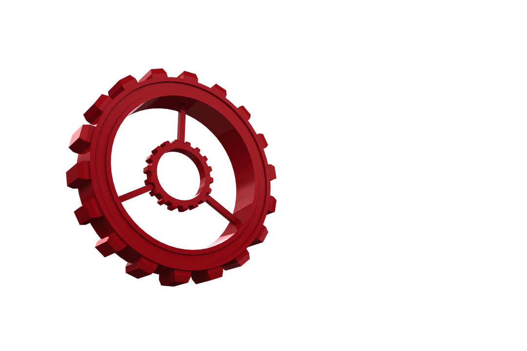 Red Transparent Gear on White Background for Industrial and Tech Designs